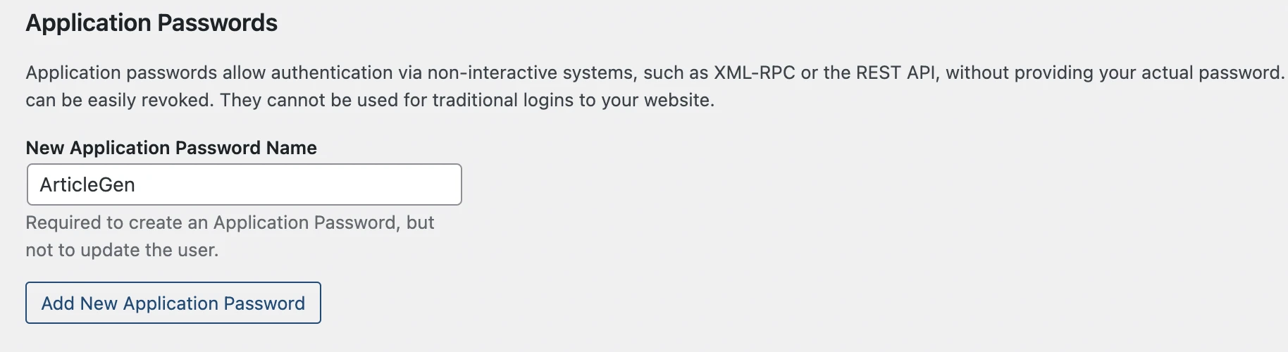 How to Generate an Application Passwords from the Admin Dashboard